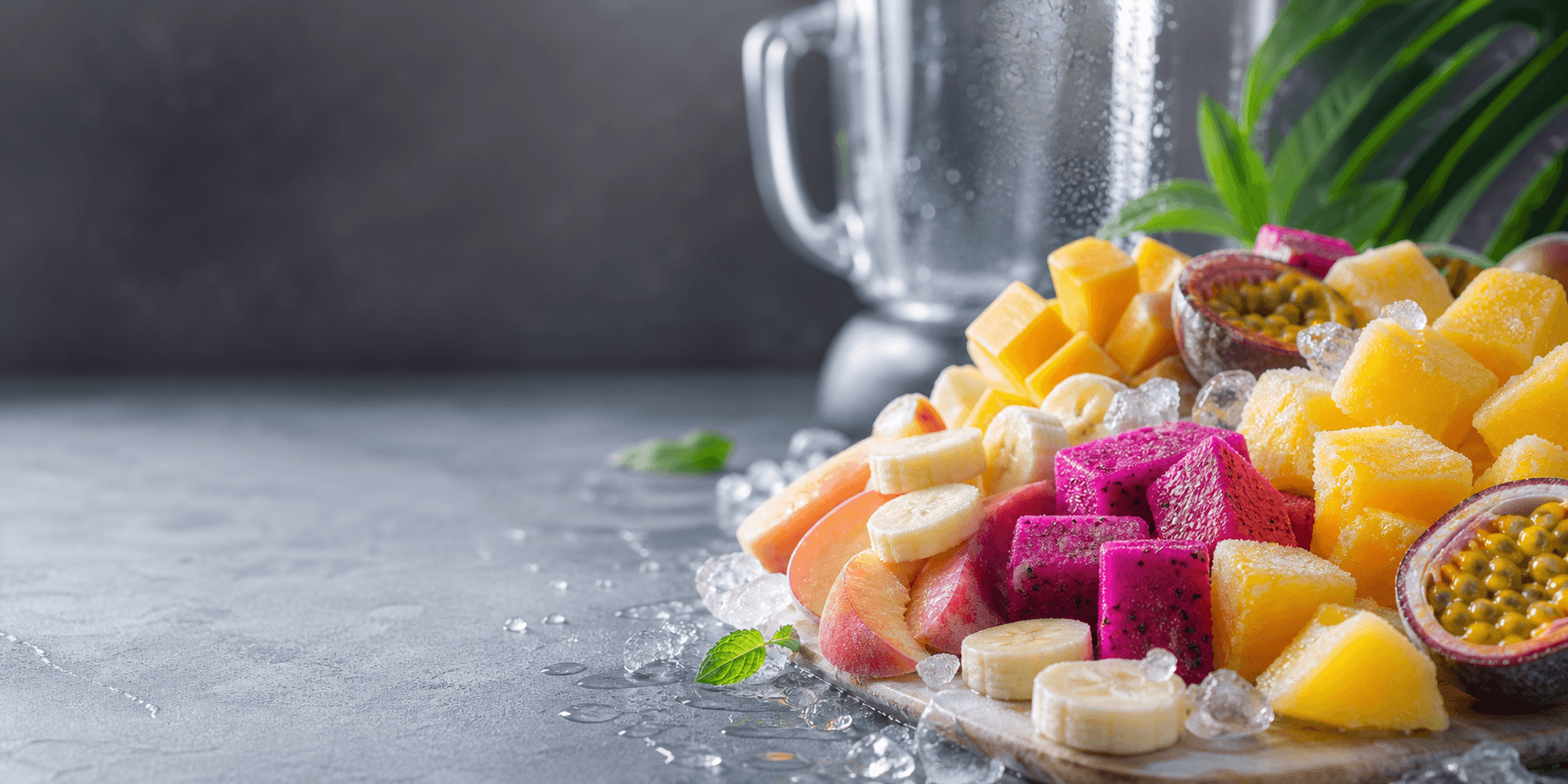 Frozen tropical fruit and smoothie ingredients for the Beleaves Frozen Fruit hero