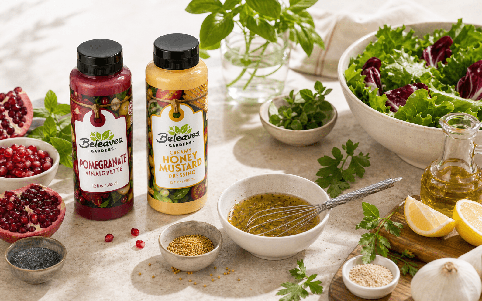 Fresh dressing ingredients on a kitchen counter
