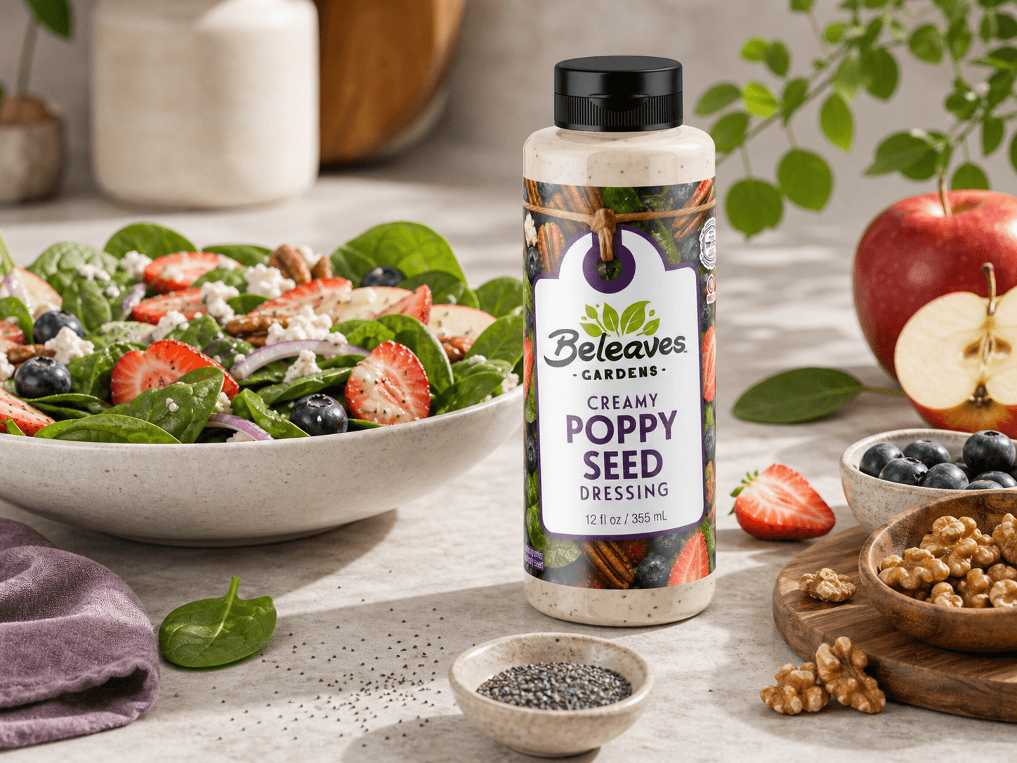 Creamy Poppy Seed with serving ideas and fresh ingredients