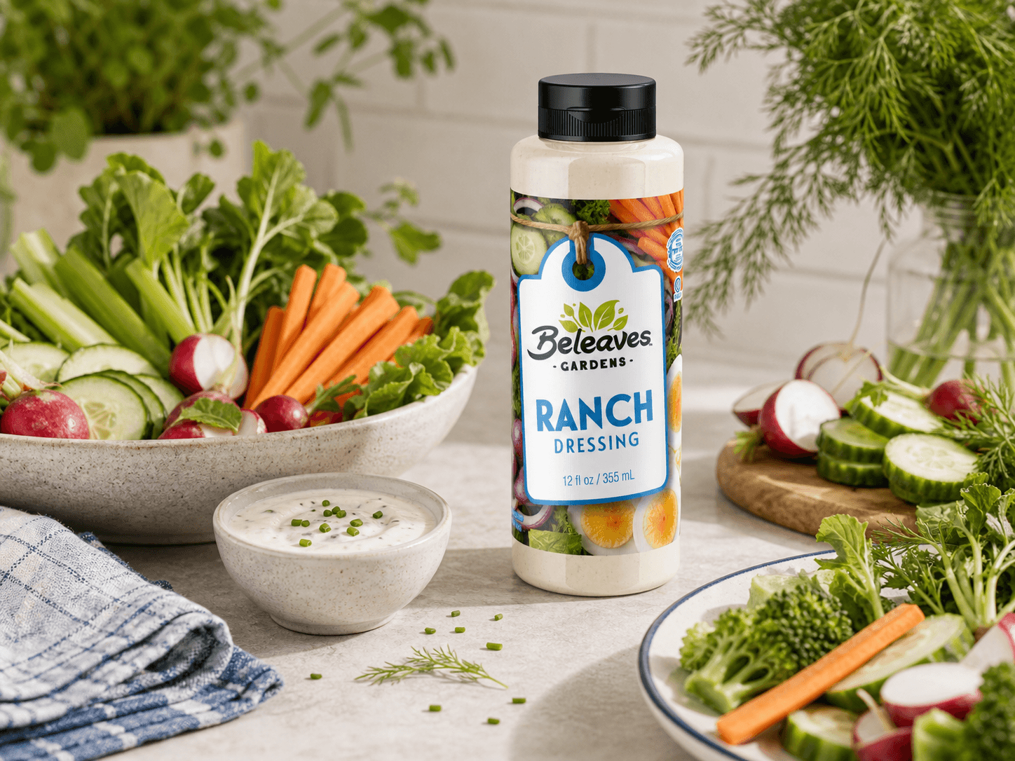 Ranch Dressing with serving ideas and fresh ingredients